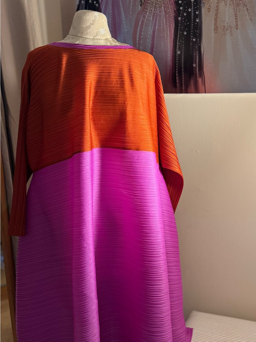 ISSEY MIYAKE PLEATS PLEASE TWO TONE Orange & Fuchsia Dress SIZE 5